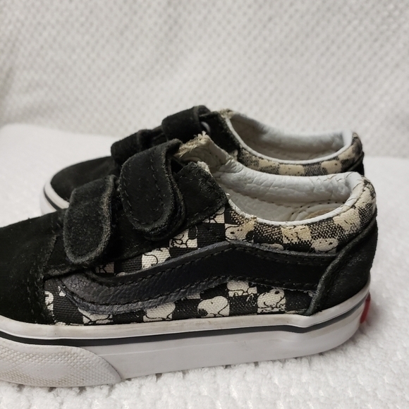 Vans Snoopy Peanuts Infants Size‎ 5 Hook and Loop Closure Black White Check - Picture 2 of 11